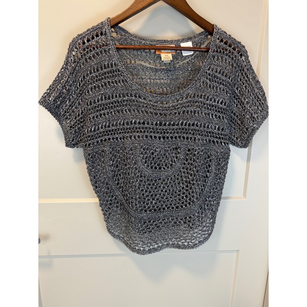 MUDD Y2K Boho Hippie Crochet Knit Silver Gray‎ Sweater Size XS